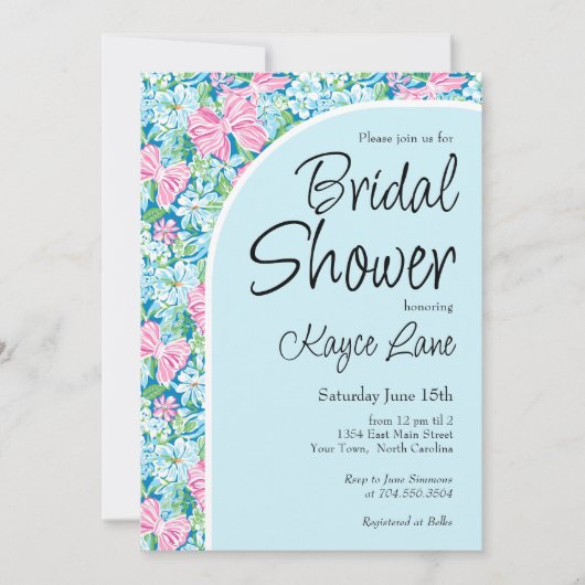 Invitation Preppy Blue et rose nuptiale Douche (Devant)