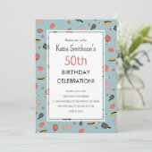 Invitation Preppy Bold Blue Pickleball Party 50e anniversaire (Debout devant)