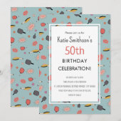Invitation Preppy Bold Blue Pickleball Party 50e anniversaire (Devant / Derrière)