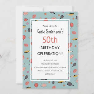 Invitation Preppy Bold Blue Pickleball Party 50e anniversaire