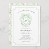 Invitation Preppy Botanical Green Bow Monogram Baby Shower (Devant / Derrière)