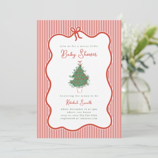 Invitation Preppy Bow Merry Little Baby Shower Invite (Debout devant)