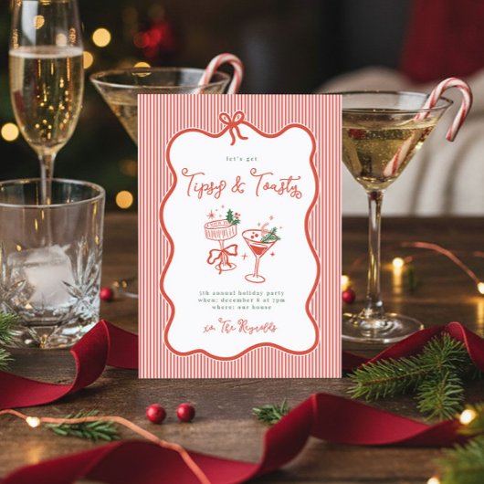 Invitation Preppy Bow Tipsy & Toasty Holiday Party Invite