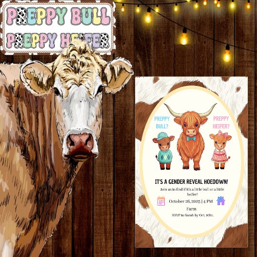 Invitation Preppy Bull or Heifer Gender Reveal Hoedown