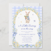 Invitation Preppy Bunny Floral Rabbit Gingham Boy Baby Shower (Devant)