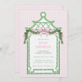 Invitation Preppy Chinoiserie Pagoda Baby shower de Noël (Devant / Derrière)