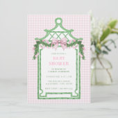 Invitation Preppy Chinoiserie Pagoda Baby shower de Noël (Debout devant)