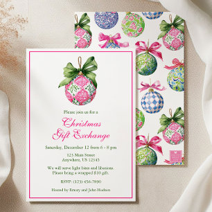 Invitation Preppy Christmas Baubles Ornaments Party