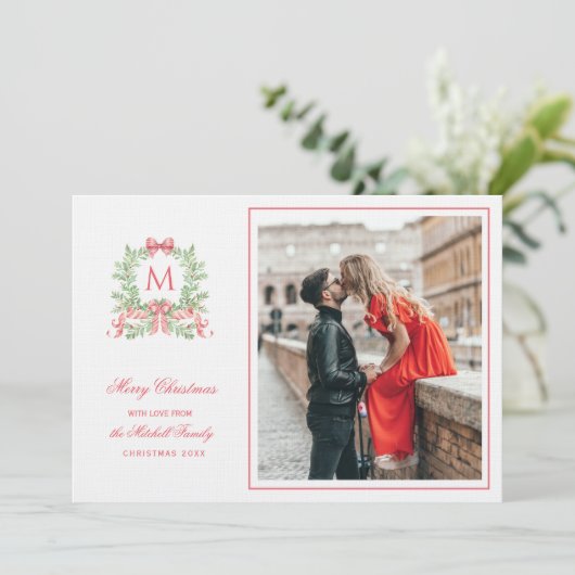 Invitation Preppy Christmas Leopard Crest Monogram (Debout devant)