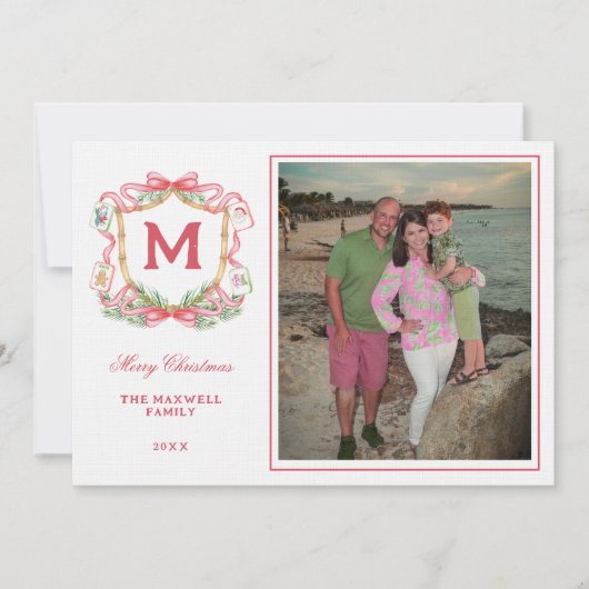 Invitation Preppy Christmas Mahjong | Monogram Photo Card (Devant)