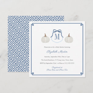 Invitation Preppy Citrouille blanc Monogramme bébé garçon dou