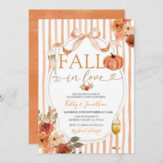 Invitation Preppy Citrouille Fall in Love Arch Engagement Par (Devant / Derrière)