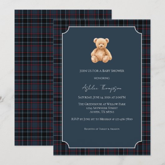 Invitation Preppy Classic Teddy Bear Baby Shower (Devant / Derrière)