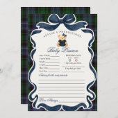 Invitation Preppy Coquette Bow Bear Girl Advice for Baby Card (Devant / Derrière)