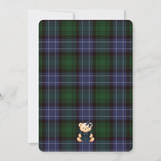 Invitation Preppy Coquette Bow Bear Tartan Plaid Baby Shower (Dos)