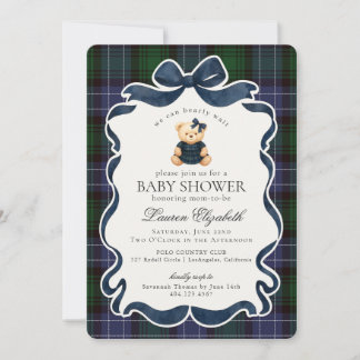 Invitation Preppy Coquette Bow Bear Tartan Plaid Baby Shower