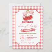 Invitation Preppy Coquette Cherry sur le dessus premier anniv (Devant)