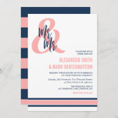 Invitation Preppy Coral & Navy M. et M. Mariage (Devant / Derrière)