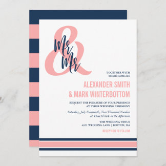 Invitation Preppy Coral & Navy M. et M. Mariage