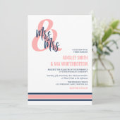 Invitation Preppy Coral & Navy Mme & Mme Mariage (Debout devant)