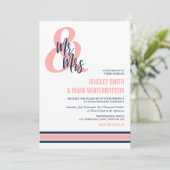 Invitation Preppy Coral & Navy Mr & Mrs Mariage (Debout devant)