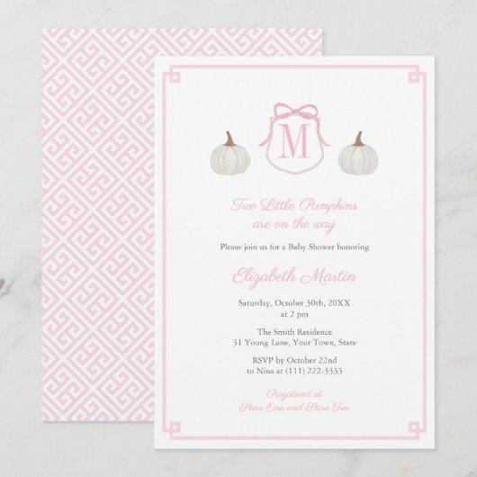 Invitation Preppy Deux Petits Citrouilles Sur Le Chemin Baby  (Devant / Derrière)