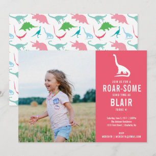 Invitation Preppy Dinosaur Silhouette Anniversaire Photo