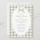 Invitation Preppy Doodle Frame Green Gingham Bow Baby Shower (Devant)