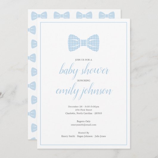 Invitation Preppy En vichy Bow Cravate Baby Boy Shower Invita (Devant / Derrière)