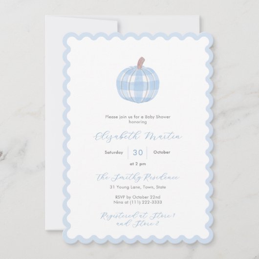 Invitation Preppy Fall Pumpkin Baby Boy Shower (Devant)