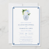 Invitation Préppy Floral Bleu & Blanc Ginger Jar Mariage (Devant)
