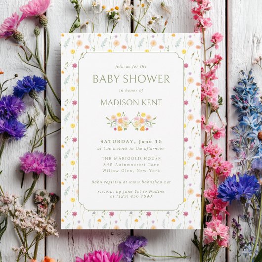 Invitation Preppy Floral Spring Summer Flowers Baby Shower