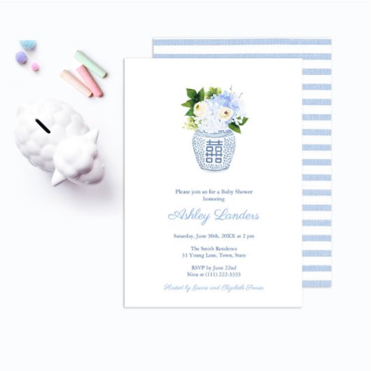 Invitation Preppy Ginger Jar Blue Floral Boy Baby shower