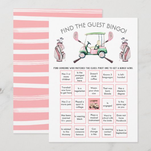 Invitation Preppy Girl Golf Trouvez l'invité BINGO (Devant / Derrière)
