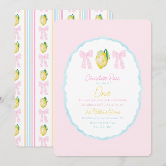 Invitation Preppy Girls Summer Lemon Premier anniversaire (Devant / Derrière)
