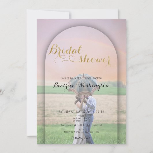 Invitation Preppy Gold manuscrite Fête des mariées photo du c (Devant)