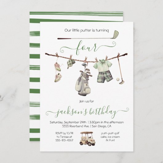 Invitation Preppy Golf Boy fête d'anniversaire (Devant / Derrière)