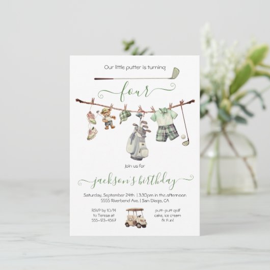 Invitation Preppy Golf Boy fête d'anniversaire (Debout devant)