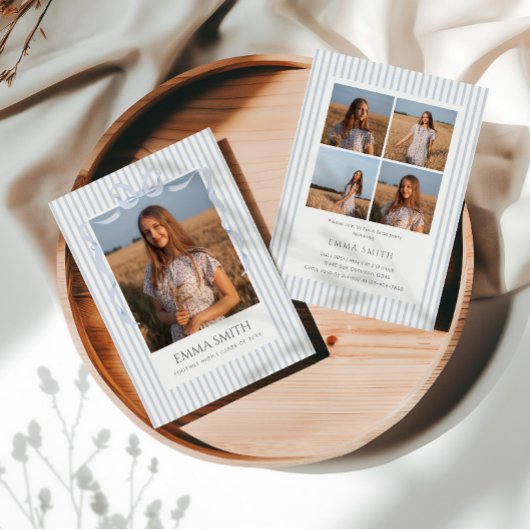 Invitation Preppy Graduation Photo Collage Announcement 