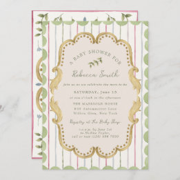 Invitation Preppy Grandmillennial Botanical Frame Baby Shower