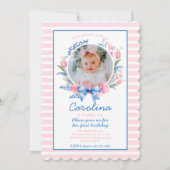 Invitation Preppy Grandmillennial Preppy Floral Blue Bows (Devant)