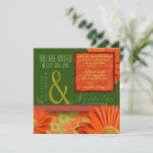 Invitation Préppy Green Orange Gerbera Mariage Floral Invite (Debout devant)