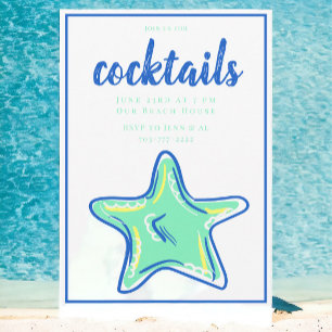 Invitation Preppy Green Starfish Cocktail Party