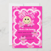 Invitation Preppy Hot rose Y2K Joyeux Visage fête Anniversair (Devant)