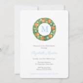 Invitation Preppy Monogram Boxwood Wreath Baby shower Party (Devant)