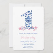 Invitation Preppy Monogramme Fille 1er anniversaire (Devant)