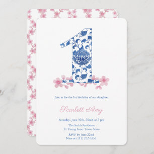 Invitation Preppy Monogramme Fille 1er anniversaire