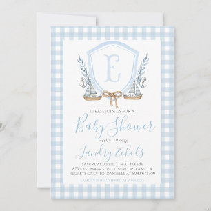 Invitation Preppy Nautical Blue Sailboat Baby shower