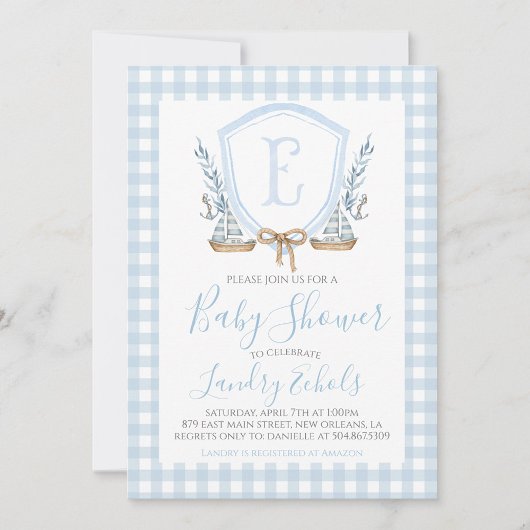 Invitation Preppy Nautical Blue Sailboat Baby shower