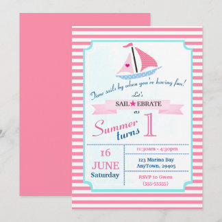 Invitation Preppy Nautical rose vole Away Anniversaire pour f